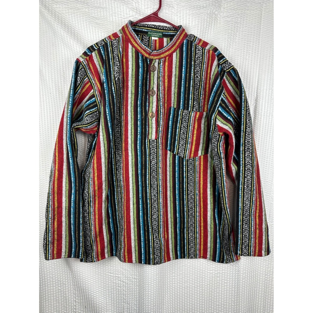 Kathmandu Imports Striped Woven Shirt Mens L Hippie Boho Festival Pullover